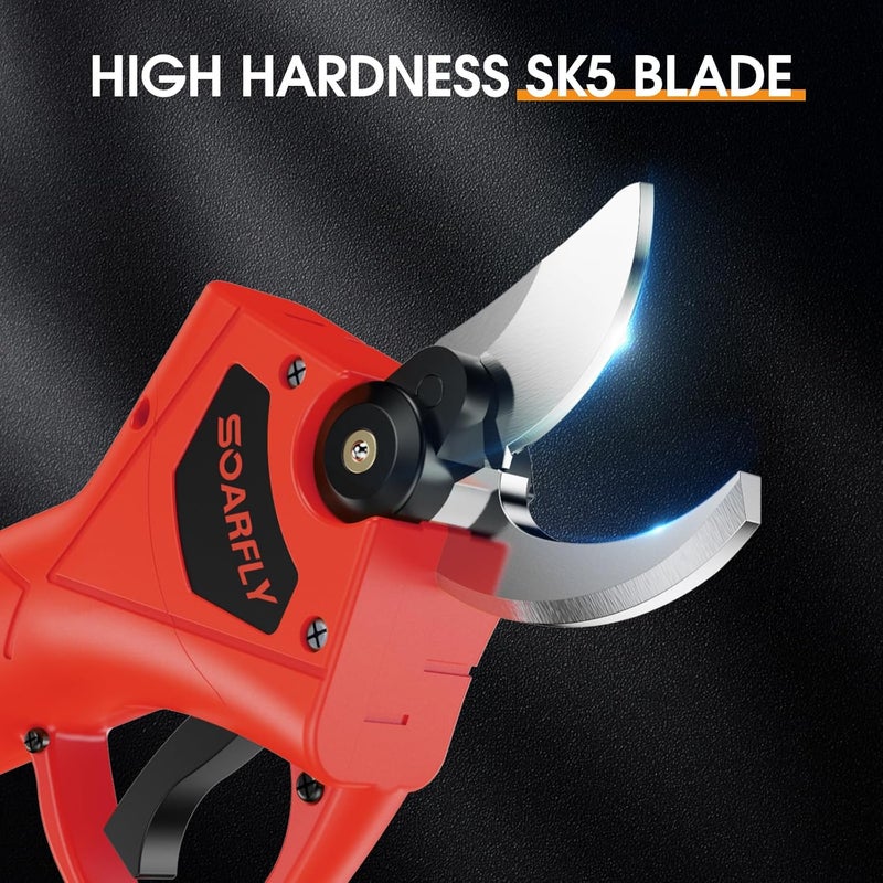 SOARFLY Electric Pruning Shears, 35mm 1.4'' Cutting Diameter Professional Cordless Electric Pruner for Tree Trimming Branch Cutter, (2Pcs 2000mAh Battery & 1 Charger Included), Red, SEPS-02 - Image 3